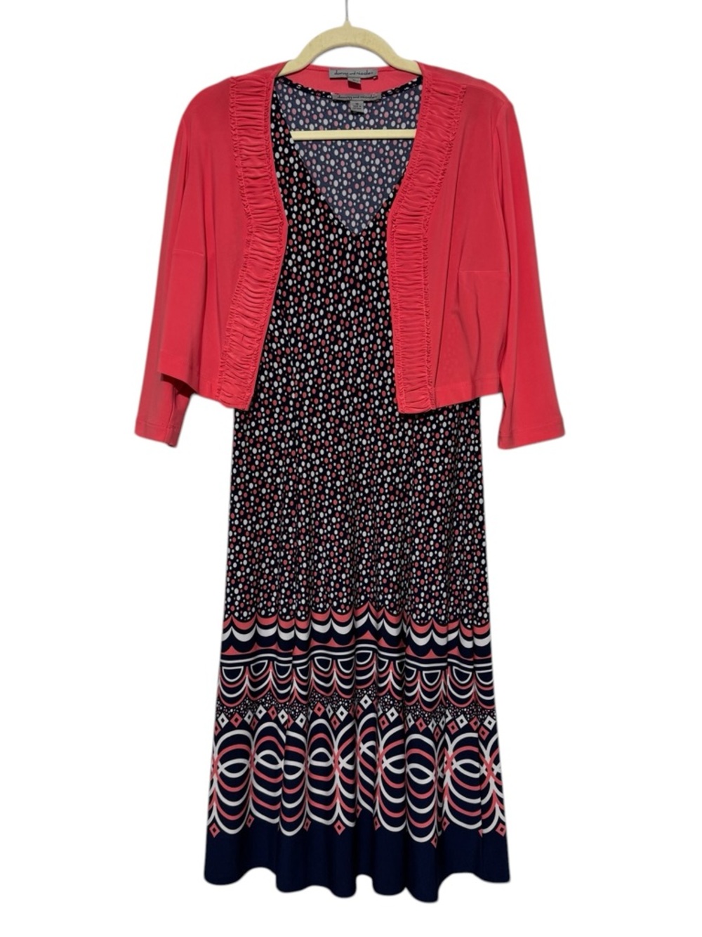 Danny and Nicole Midi Jacket Dress Size M Coral Navy Spring Easter Church Modest